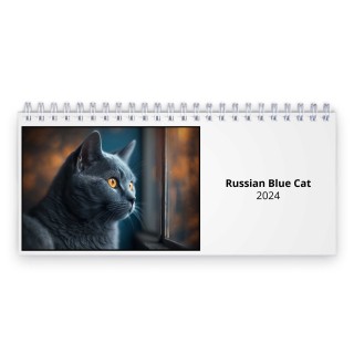 Russian Blue Cat 2024 Desk Calendar