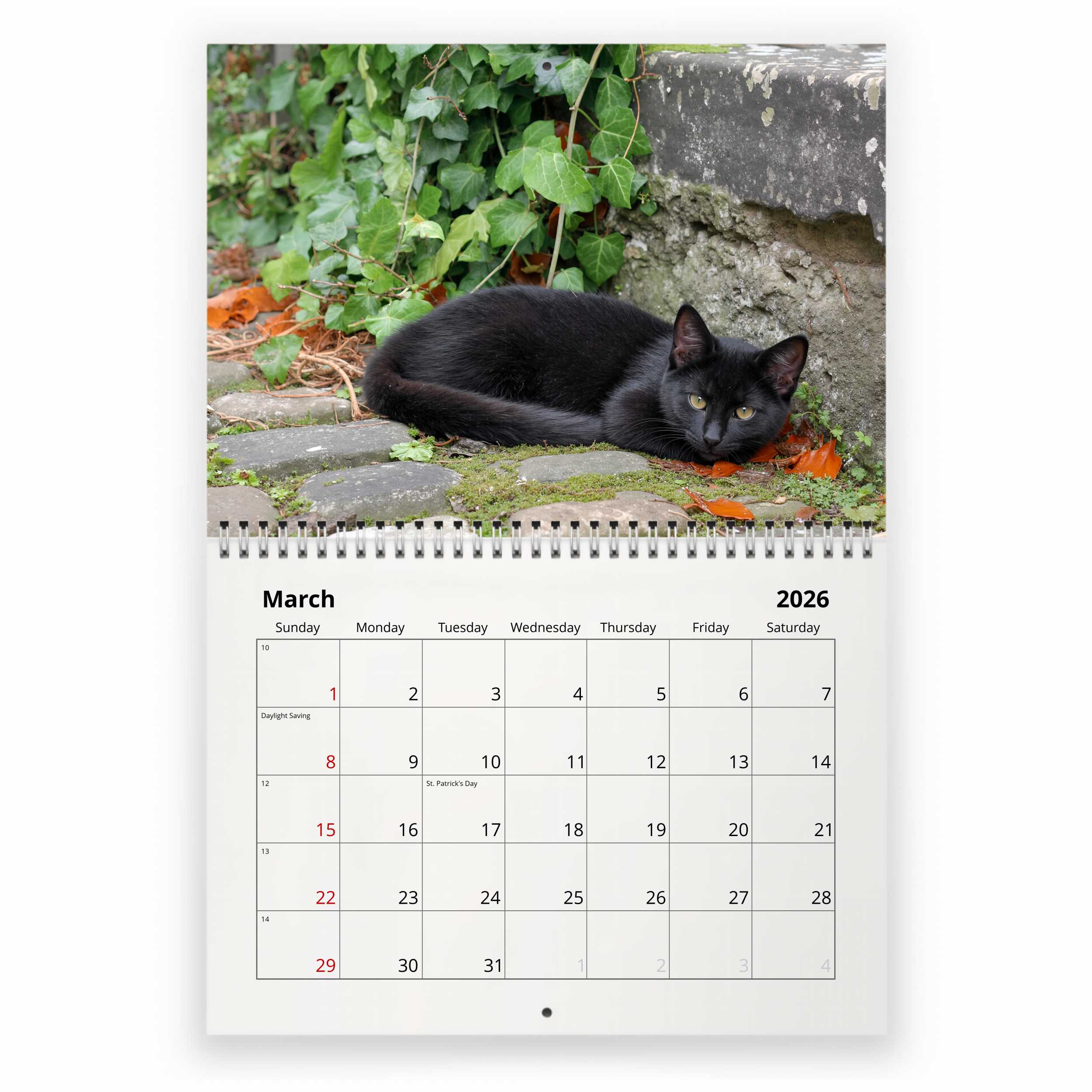 黒猫 2026 年壁掛けカレンダー